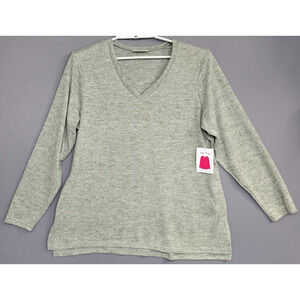 Bobbie Brooks Soft Knit Top Womens Plus 1X Green Marled V-Neck Long Sleeves New